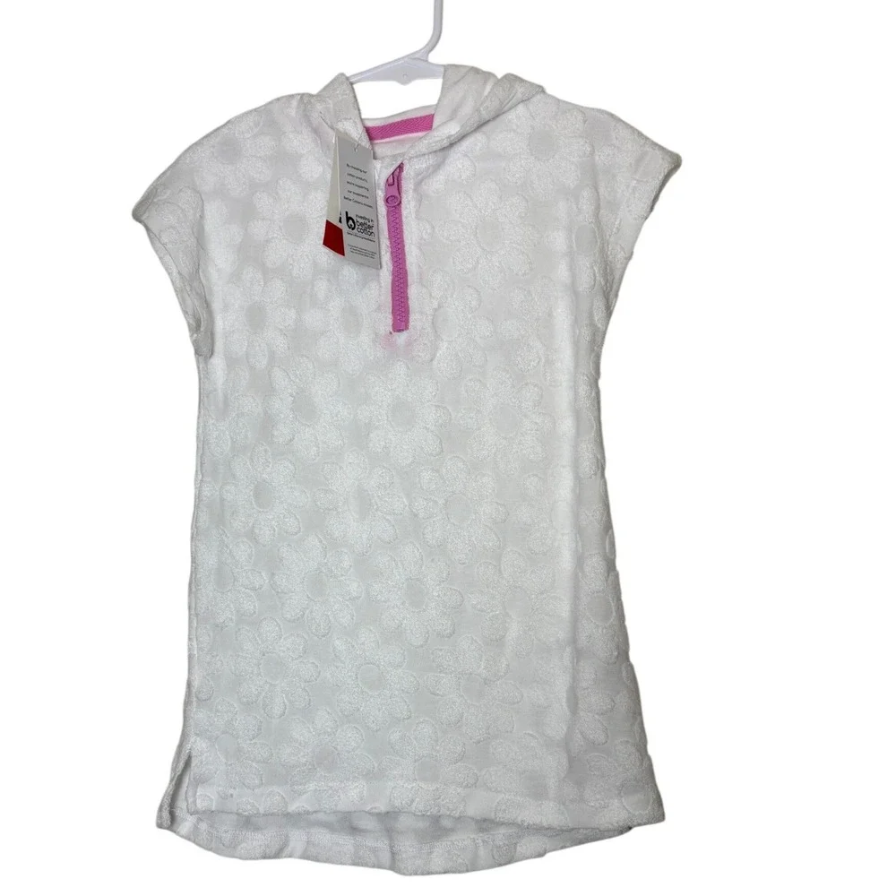 Epic Threads Girls White Floral Terry Cloth Hooded Swim Cover Up Quarter Zip 4T